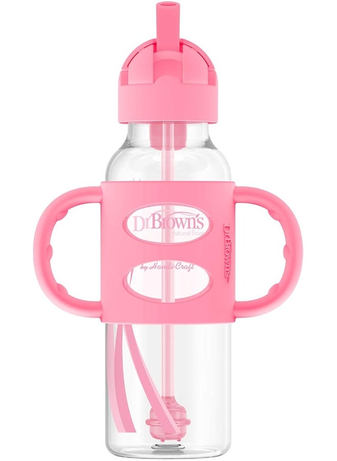 Dr. Brown's Sippy Straw Bottle with Silicone Handles, Pink, 8 oz