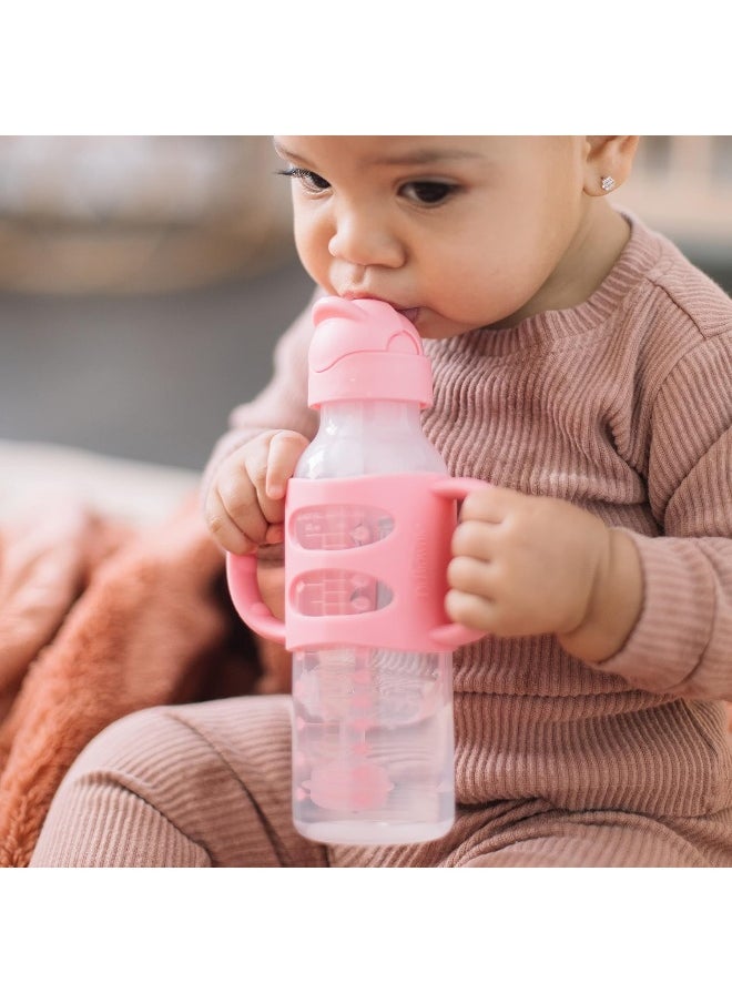 Dr. Brown's Sippy Straw Bottle with Silicone Handles, Pink, 8 oz