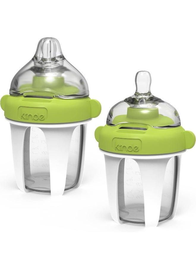 Kiinde Active Latch Silicone Baby Bottle, Anti Colic, Leak Proof, Easy to Clean, Includes 2 Medium Flow Active Latch with Covers, 4 Ounce, 2 Count, Green
