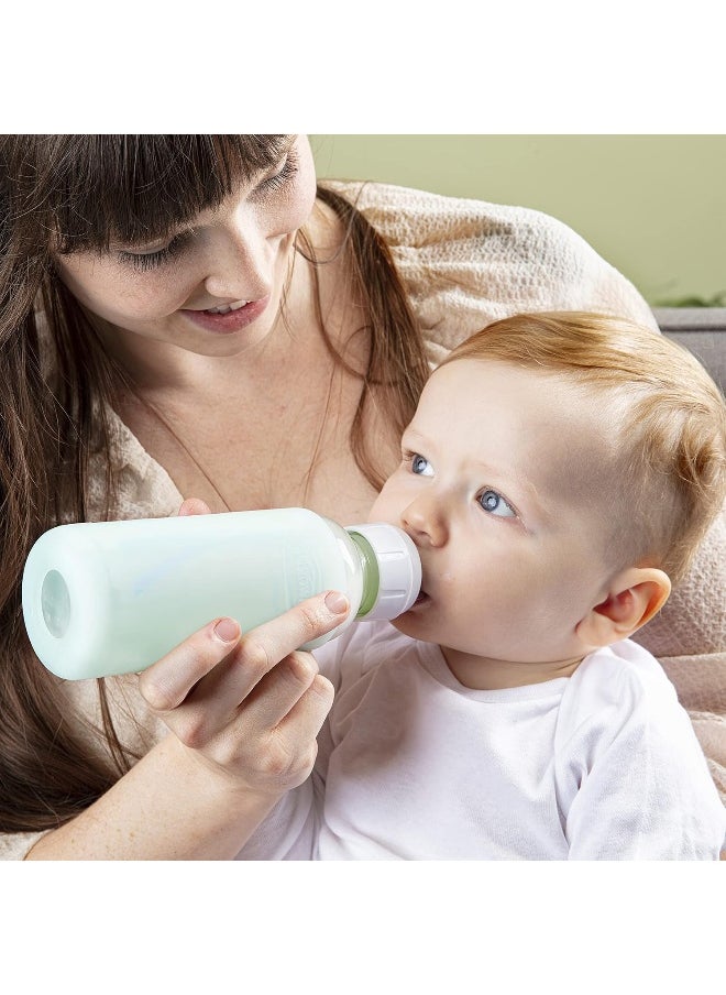 Dr. Brown’s Natural Flow Options+ Glass Baby Bottle Sleeves, 100% Silicone, 8 oz, Narrow, Mint