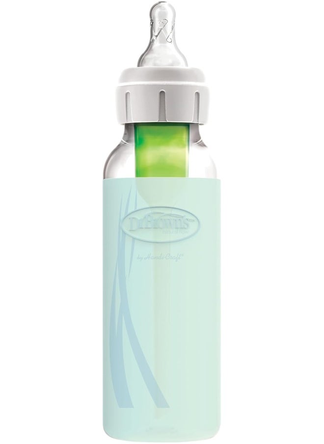 Dr. Brown’s Natural Flow Options+ Glass Baby Bottle Sleeves, 100% Silicone, 8 oz, Narrow, Mint