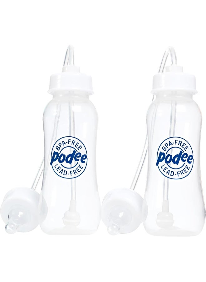 Hands-Free Baby Bottle - Anti-Colic Self Feeding Baby Bottle System 9 oz (2 Pack - Podee Blue)