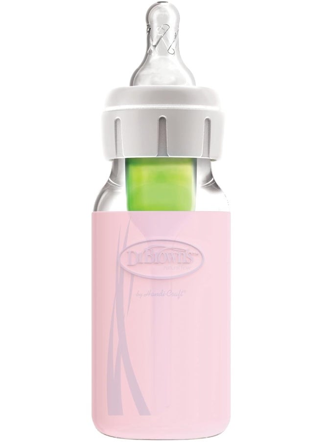 Dr. Brown's Narrow 100% Silicone Baby Bottle Sleeve, Pink, 4oz
