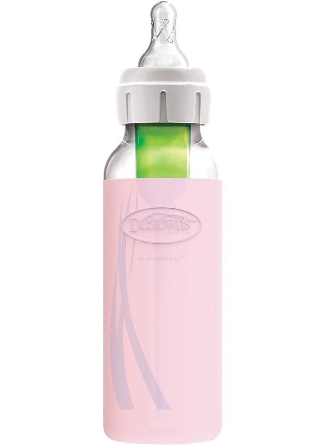 Dr. Brown's Narrow 100% Silicone Baby Bottle Sleeve, Pink, 8oz