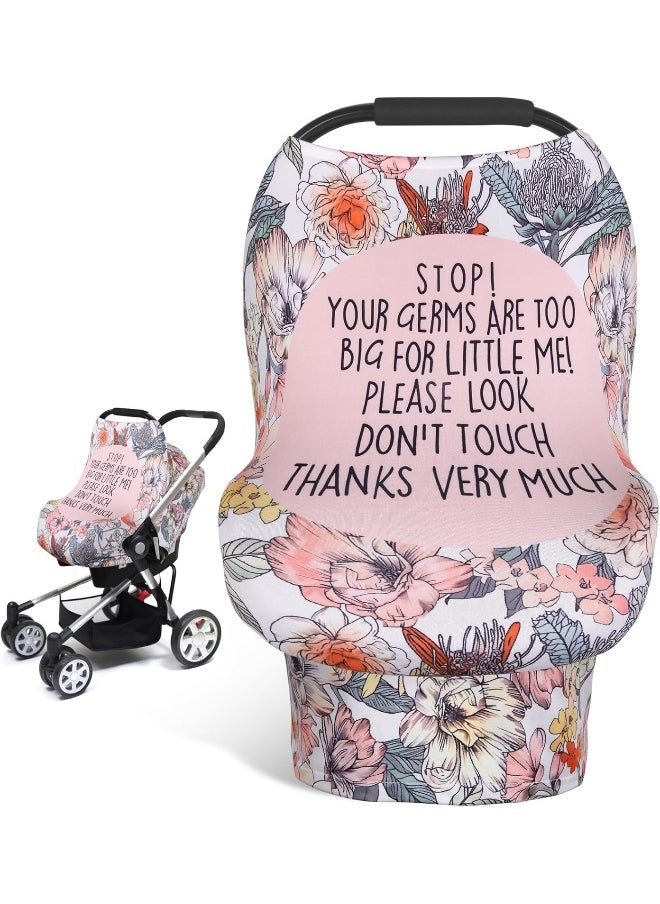 No Touch Sign Car Seat Cover for Babies, Mom Nursing Covers Breastfeeding Scarf, Multi Use Infant Carseat Canopy for Newborn Carrier/Stroller/Shopping Cart/High Chair, Baby Shower Gifts for Boy Girl