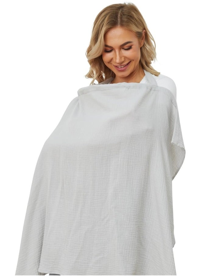 PPOGOO Muslin Nursing Cover for Baby Breastfeeding, Breathable Privacy Nursing Covers for Mom 100% Cotton Breastfeeding Cover with Rigid Hoop for Mother Nursing Apron (Sliver)