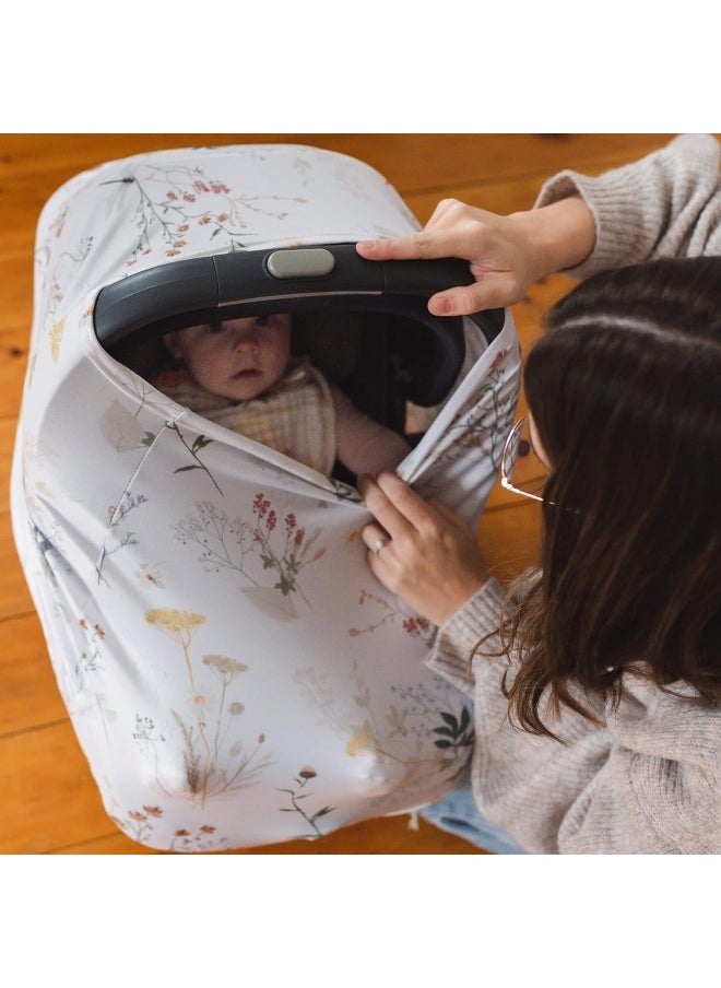 Pobibaby Pobi Baby Premium Multi-Use Cover - Nursing Cover, Baby Car Seat Covers, Shopping Cart, High Chair, and Breastfeeding Cover - Ultra-Soft, Stretchy, Floral Scarf for Baby and Mom (Wildflower)