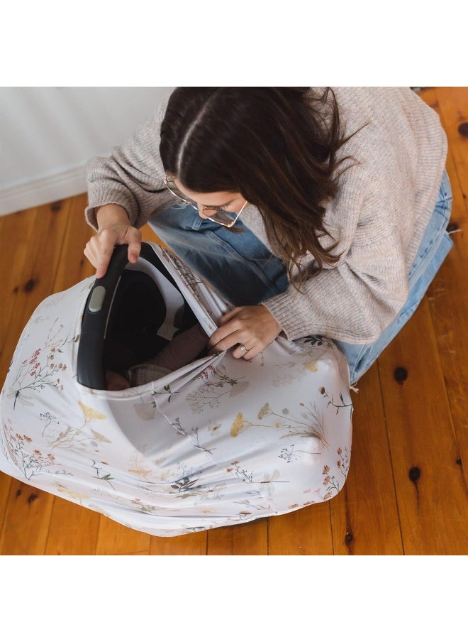 Pobibaby Pobi Baby Premium Multi-Use Cover - Nursing Cover, Baby Car Seat Covers, Shopping Cart, High Chair, and Breastfeeding Cover - Ultra-Soft, Stretchy, Floral Scarf for Baby and Mom (Wildflower)