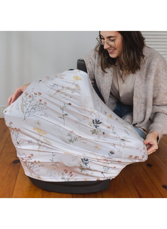 Pobibaby Pobi Baby Premium Multi-Use Cover - Nursing Cover, Baby Car Seat Covers, Shopping Cart, High Chair, and Breastfeeding Cover - Ultra-Soft, Stretchy, Floral Scarf for Baby and Mom (Wildflower)