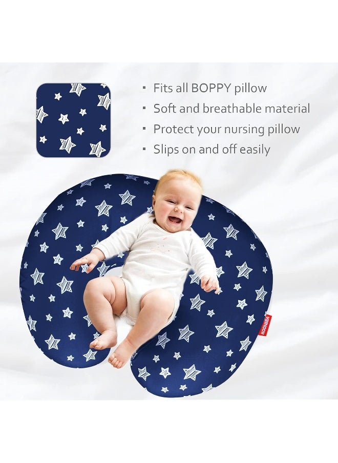 Moonsea Nursing Pillow Cover Navy for Baby Boys, Snug Fits Boppy Nursing Pillow Slipcovers Super Soft, for Breastfeeding Moms, Navy Star