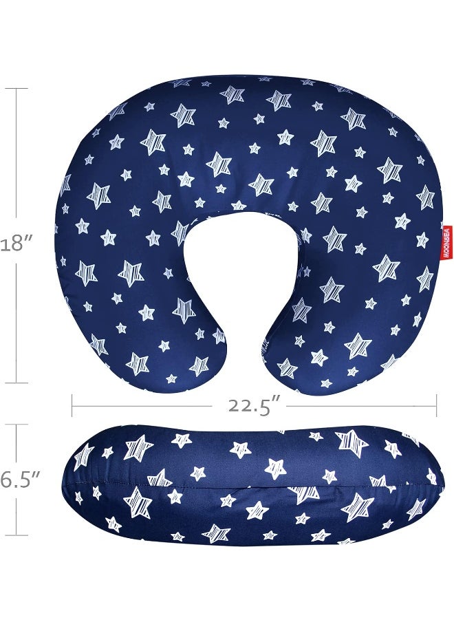 Moonsea Nursing Pillow Cover Navy for Baby Boys, Snug Fits Boppy Nursing Pillow Slipcovers Super Soft, for Breastfeeding Moms, Navy Star