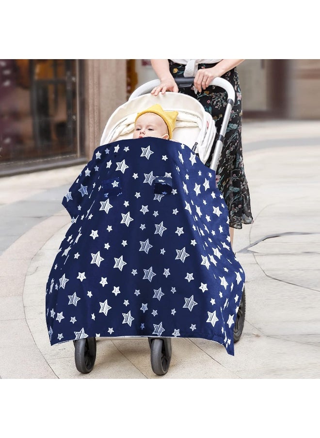 Moonsea Baby Carseat Canopy Nursing Cover, Car Seat Canopy for Girls or Boys, Navy Star Print Infant Car Seat Canopy with Soft Minky Fabric Back, for Breastfeeding Moms