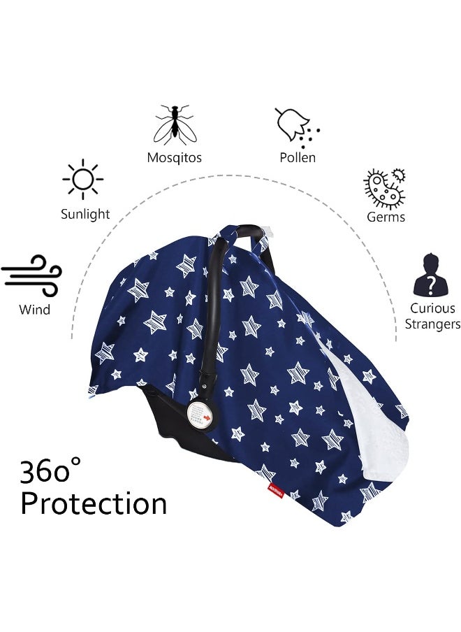 Moonsea Baby Carseat Canopy Nursing Cover, Car Seat Canopy for Girls or Boys, Navy Star Print Infant Car Seat Canopy with Soft Minky Fabric Back, for Breastfeeding Moms