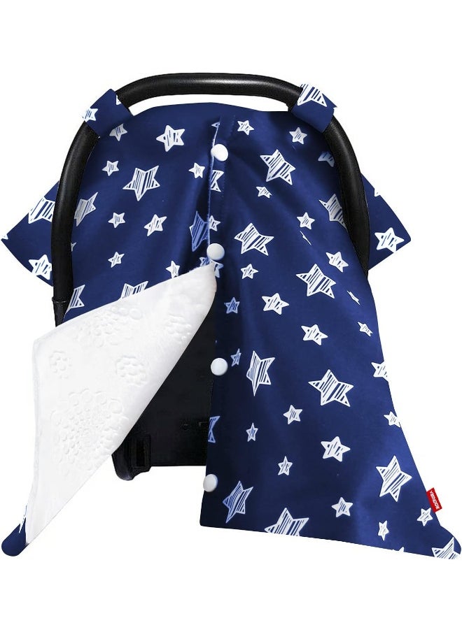 Moonsea Baby Carseat Canopy Nursing Cover, Car Seat Canopy for Girls or Boys, Navy Star Print Infant Car Seat Canopy with Soft Minky Fabric Back, for Breastfeeding Moms