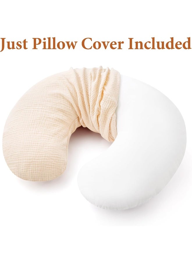 Pro Goleem Muslin Nursing Pillow Cover, 100% Cotton Soft Breathable Feeding Pillow Slipcover for Breastfeeding Moms, Fits Standard Infant Nursing Pillow, for Boys and Girls, 2 Pack (Brown＆Beige)