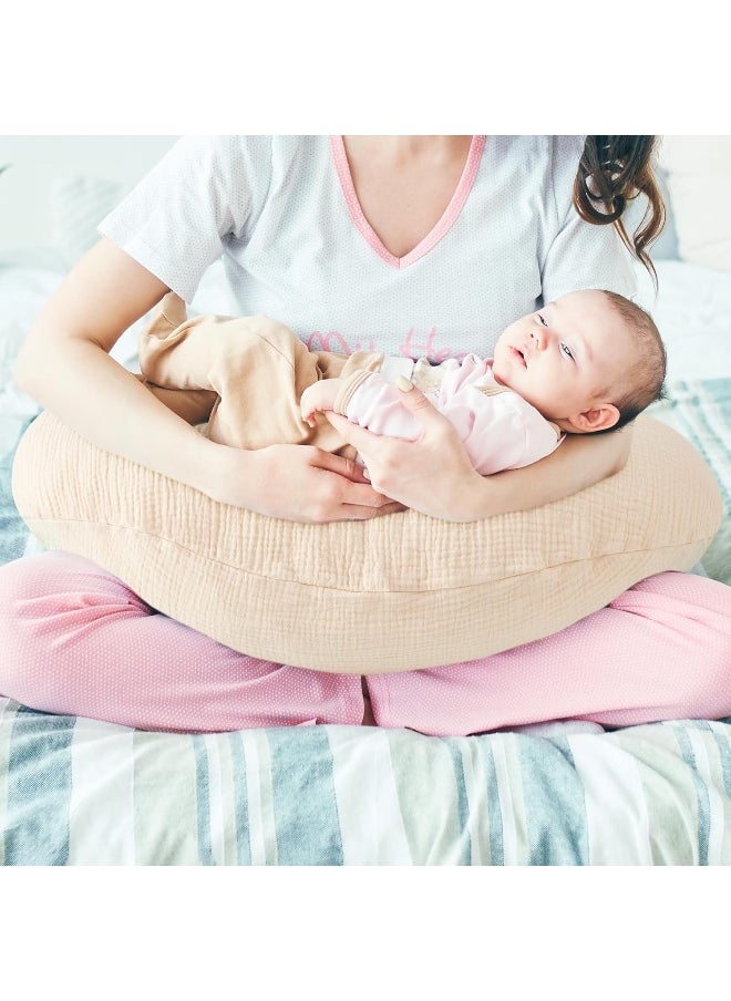 Pro Goleem Muslin Nursing Pillow Cover, 100% Cotton Soft Breathable Feeding Pillow Slipcover for Breastfeeding Moms, Fits Standard Infant Nursing Pillow, for Boys and Girls, 2 Pack (Brown＆Beige)