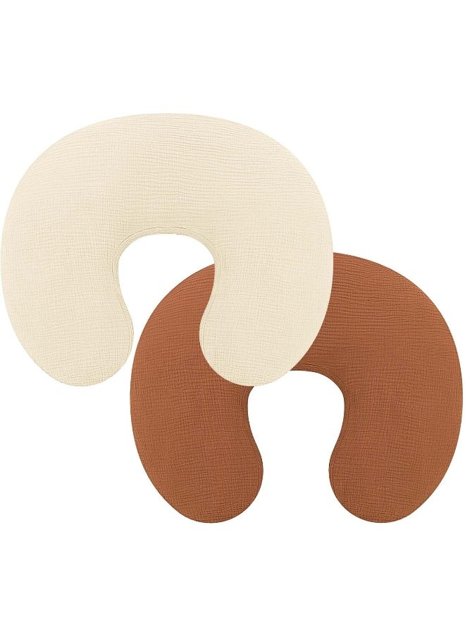 Pro Goleem Muslin Nursing Pillow Cover, 100% Cotton Soft Breathable Feeding Pillow Slipcover for Breastfeeding Moms, Fits Standard Infant Nursing Pillow, for Boys and Girls, 2 Pack (Brown＆Beige)