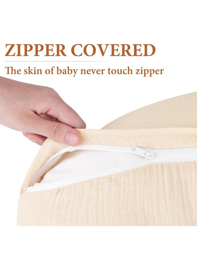 Pro Goleem Muslin Nursing Pillow Cover, 100% Cotton Soft Breathable Feeding Pillow Slipcover for Breastfeeding Moms, Fits Standard Infant Nursing Pillow, for Boys and Girls, 2 Pack (Brown＆Beige)