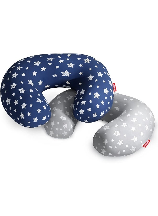Moonsea 2 Pack Nursing Pillow Cover Grey and Navy for Infant, Snug Fits Boppy Nursing Pillows, Breastfeeding Nursing Pillow Slipcovers Super Soft, for Breastfeeding Moms, with Star Print