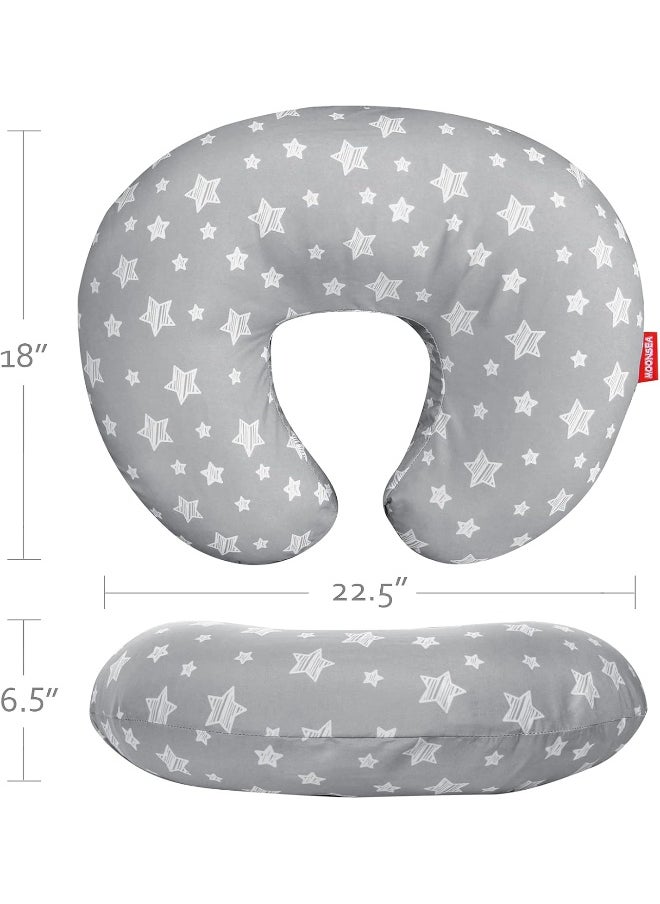 Moonsea 2 Pack Nursing Pillow Cover Grey and Navy for Infant, Snug Fits Boppy Nursing Pillows, Breastfeeding Nursing Pillow Slipcovers Super Soft, for Breastfeeding Moms, with Star Print