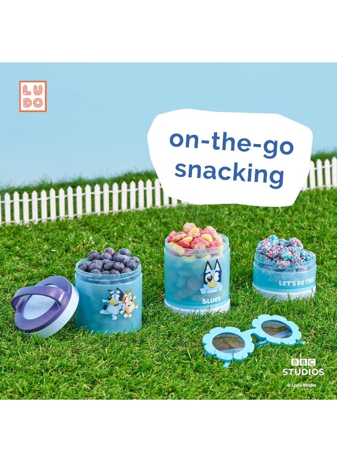 Whiskware Bluey Stackable Snack Containers for Kids and Toddlers, 3 Stackable Snack Cups for School and Travel, Bluey and Bingo, Let’s Do This!
