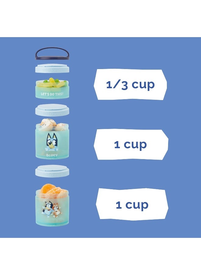 Whiskware Bluey Stackable Snack Containers for Kids and Toddlers, 3 Stackable Snack Cups for School and Travel, Bluey and Bingo, Let’s Do This!