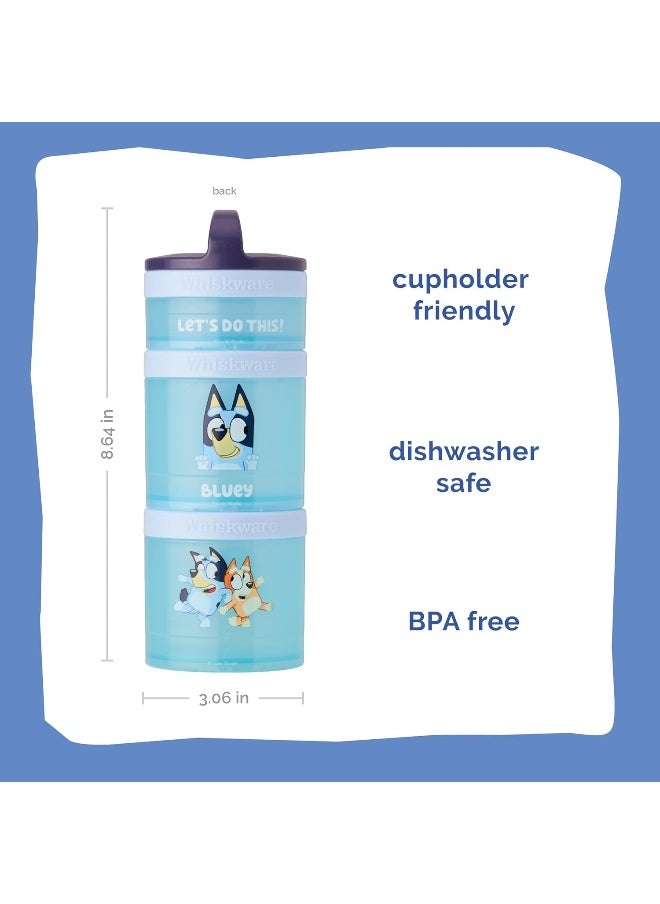 Whiskware Bluey Stackable Snack Containers for Kids and Toddlers, 3 Stackable Snack Cups for School and Travel, Bluey and Bingo, Let’s Do This!