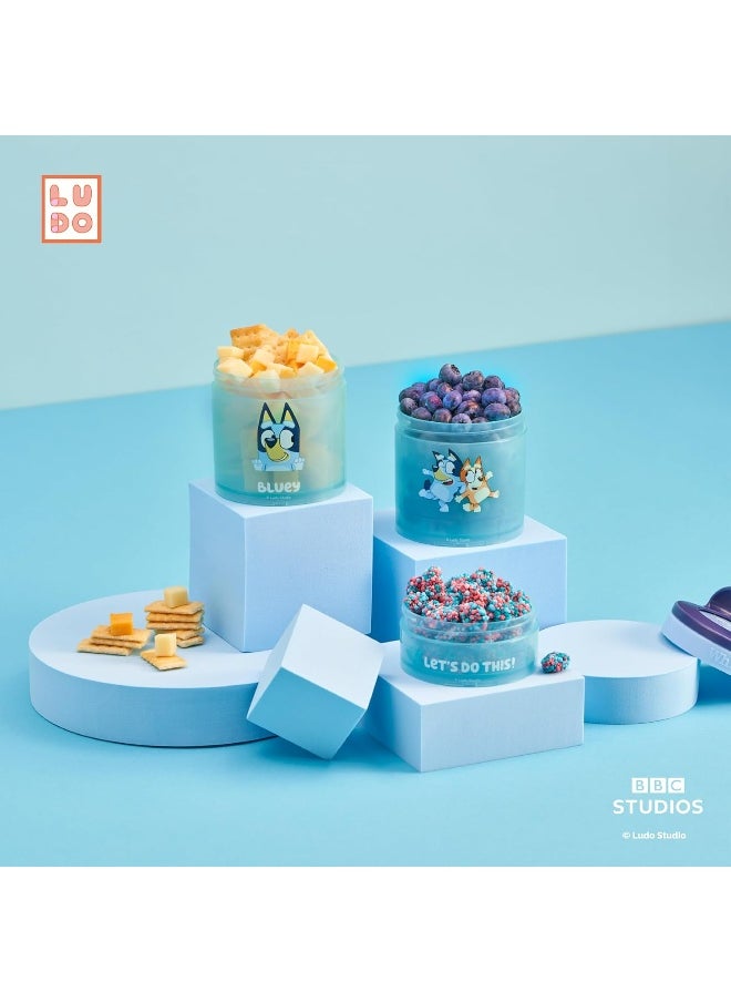 Whiskware Bluey Stackable Snack Containers for Kids and Toddlers, 3 Stackable Snack Cups for School and Travel, Bluey and Bingo, Let’s Do This!