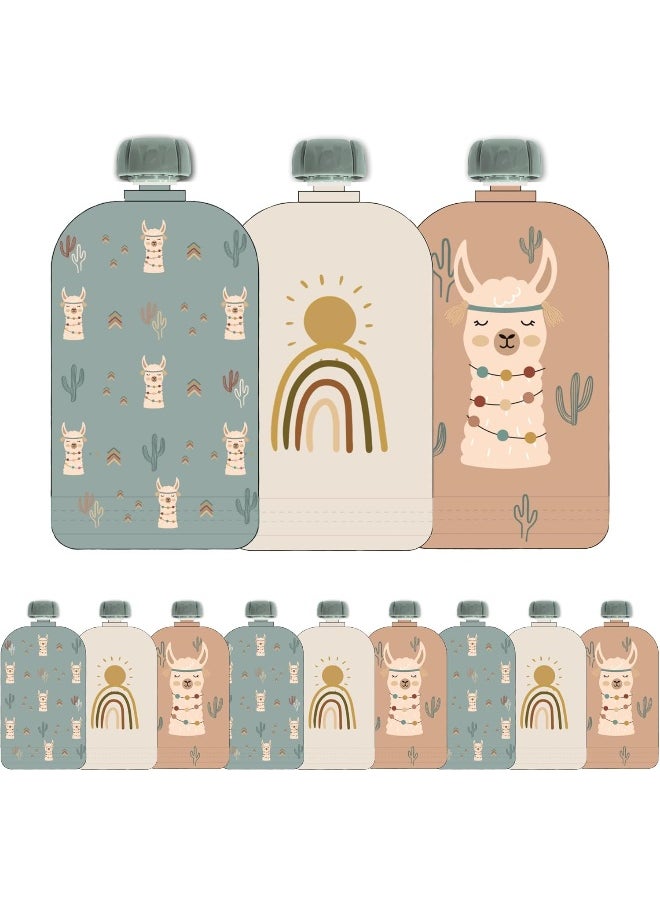 Hippypotamus Reusable Baby Food Pouches for Toddlers - BPA Free Food Grade - Dishwasher & Freezer Safe - Baby Food Containers - Refillable Squeeze Pouch for Applesauce & Yogurt - 12 Pack (Llamas)