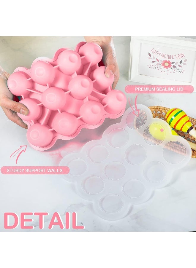 3 Pcs Baby Food Storage Container 12 Cup Silicone Baby Food Freezer Tray with Lid Stackable Reusable Silicone Baby Food Freezer Storage Tray for Food Vegetable Fruit Puree and Breast Milk (Pink)
