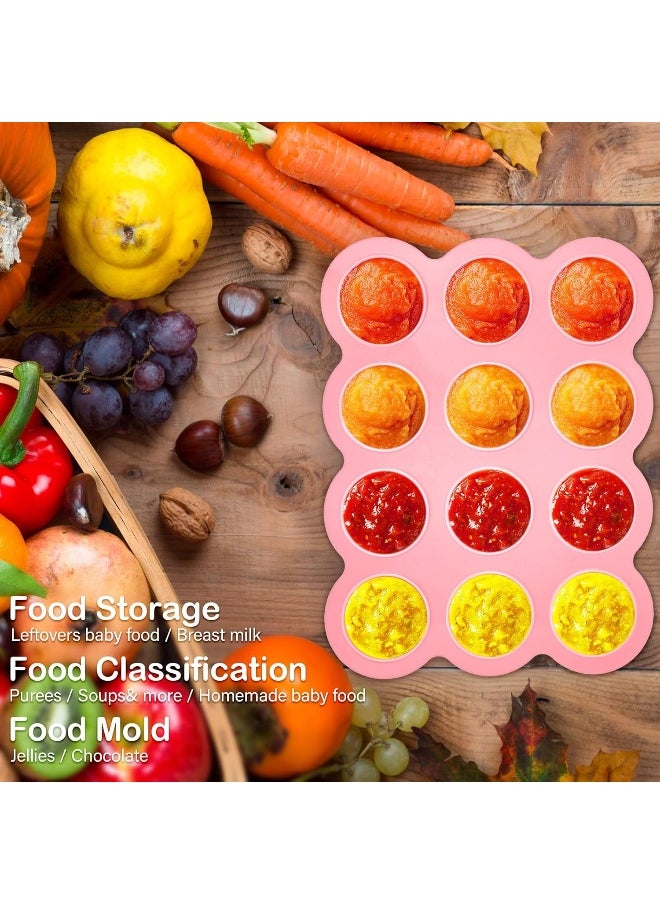 3 Pcs Baby Food Storage Container 12 Cup Silicone Baby Food Freezer Tray with Lid Stackable Reusable Silicone Baby Food Freezer Storage Tray for Food Vegetable Fruit Puree and Breast Milk (Pink)