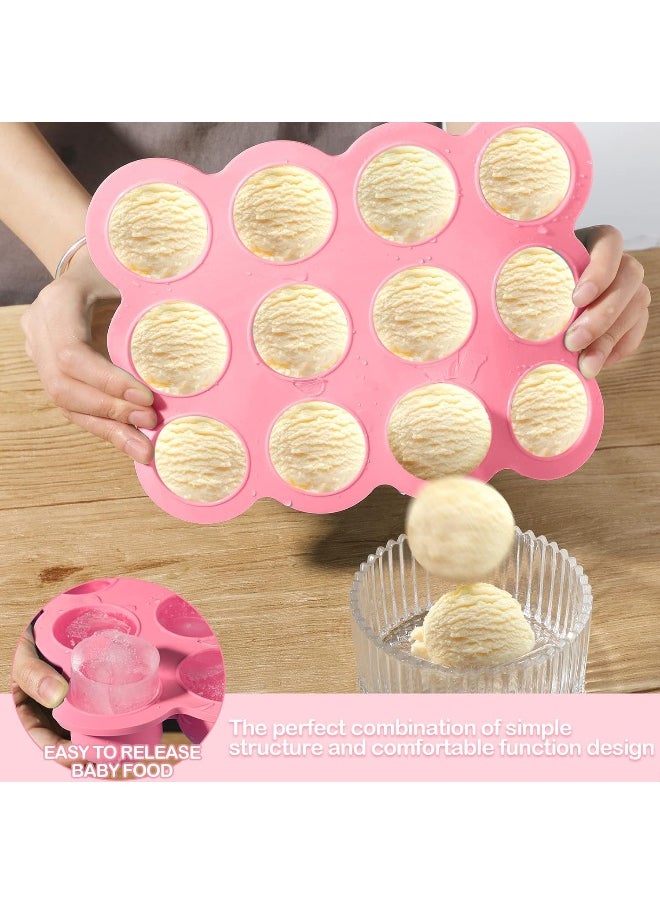 3 Pcs Baby Food Storage Container 12 Cup Silicone Baby Food Freezer Tray with Lid Stackable Reusable Silicone Baby Food Freezer Storage Tray for Food Vegetable Fruit Puree and Breast Milk (Pink)