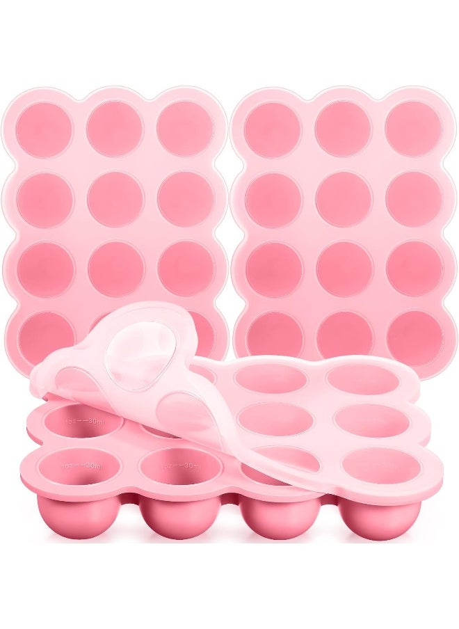 3 Pcs Baby Food Storage Container 12 Cup Silicone Baby Food Freezer Tray with Lid Stackable Reusable Silicone Baby Food Freezer Storage Tray for Food Vegetable Fruit Puree and Breast Milk (Pink)