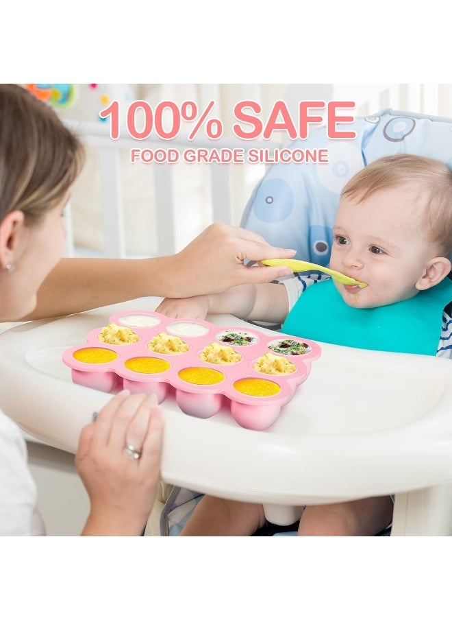 3 Pcs Baby Food Storage Container 12 Cup Silicone Baby Food Freezer Tray with Lid Stackable Reusable Silicone Baby Food Freezer Storage Tray for Food Vegetable Fruit Puree and Breast Milk (Pink)