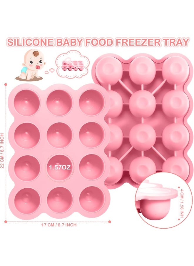 3 Pcs Baby Food Storage Container 12 Cup Silicone Baby Food Freezer Tray with Lid Stackable Reusable Silicone Baby Food Freezer Storage Tray for Food Vegetable Fruit Puree and Breast Milk (Pink)