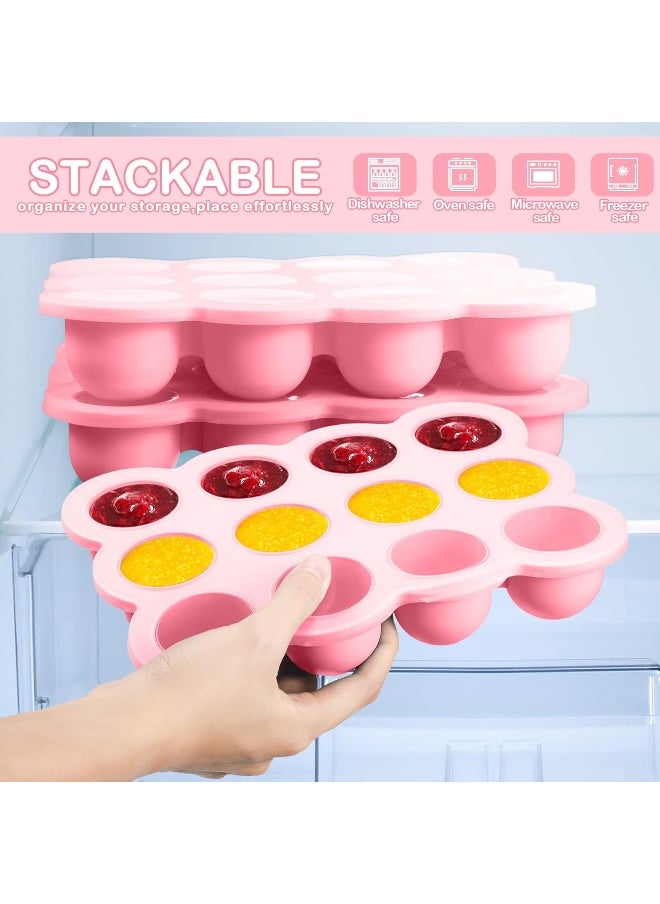 3 Pcs Baby Food Storage Container 12 Cup Silicone Baby Food Freezer Tray with Lid Stackable Reusable Silicone Baby Food Freezer Storage Tray for Food Vegetable Fruit Puree and Breast Milk (Pink)