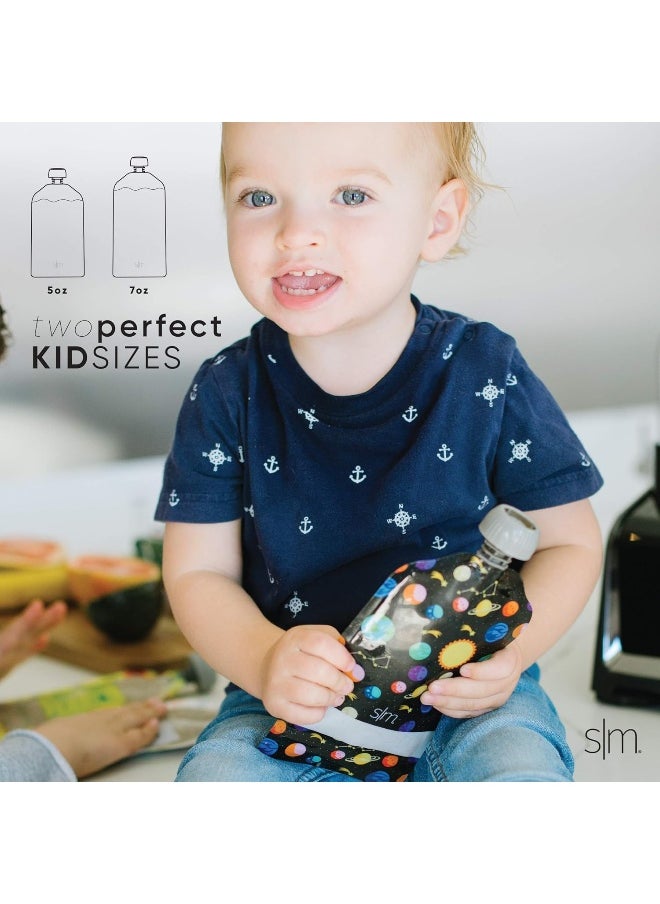 Simple Modern Reusable Food Pouches 10-Pack 5oz - Baby Food Storage Toddler Kids Squeezable Pouch Washable Freezer Safe - 5 Fun Designs