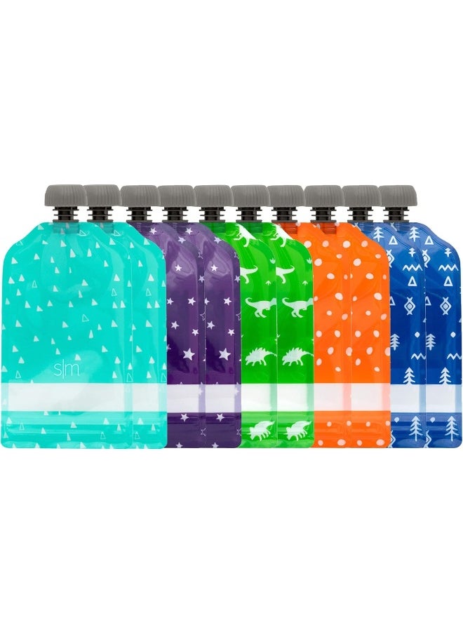 Simple Modern Reusable Food Pouches 10-Pack 5oz - Baby Food Storage Toddler Kids Squeezable Pouch Washable Freezer Safe - 5 Fun Designs