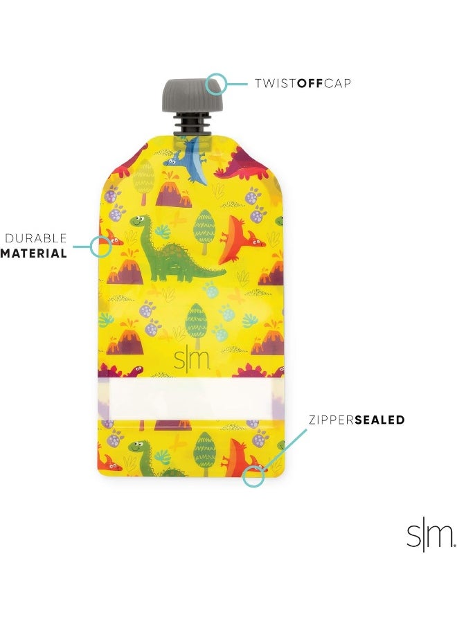 Simple Modern Reusable Food Pouches 10-Pack 5oz - Baby Food Storage Toddler Kids Squeezable Pouch Washable Freezer Safe - 5 Fun Designs