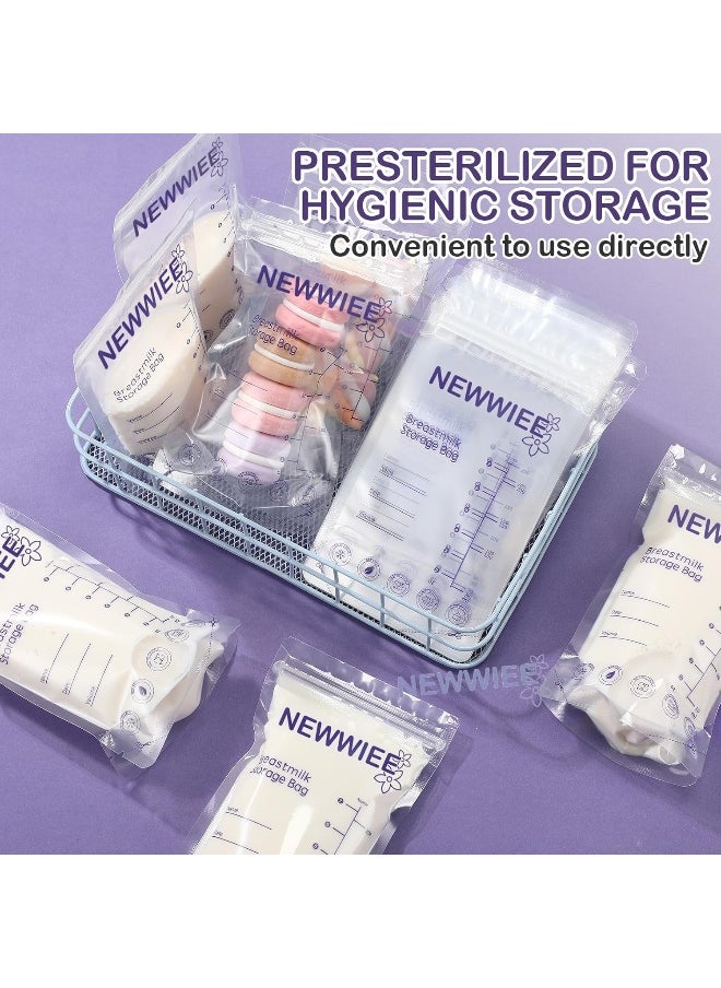 Newwiee 300 Count Breastmilk Storage Bags 8 oz Breast Milk Storing Bags Milk Storage Bags for Breastfeeding with Pour Double Seal Self Spout Standing Breastmilk Storing Bags
