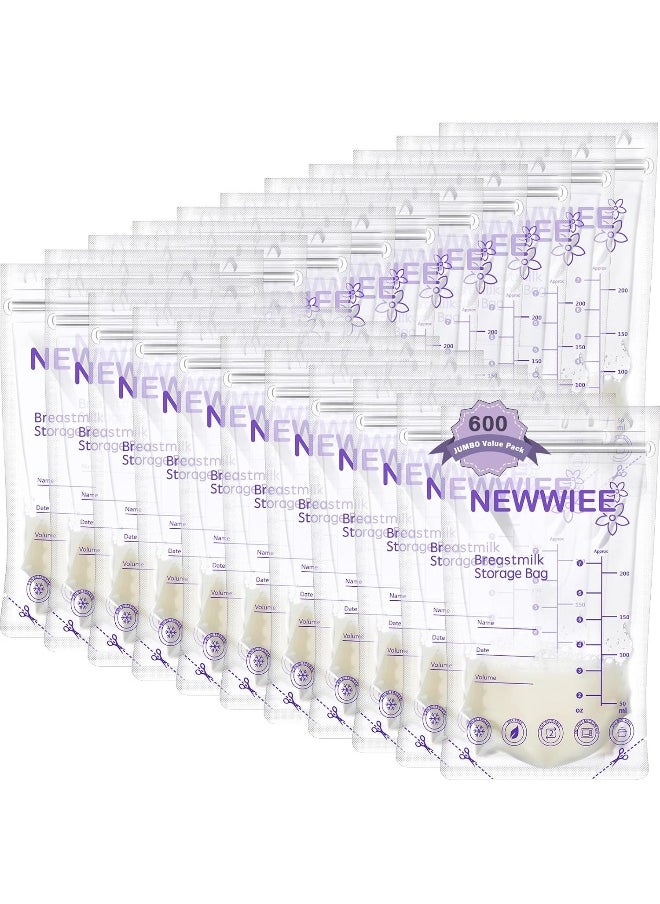 Newwiee 300 Count Breastmilk Storage Bags 8 oz Breast Milk Storing Bags Milk Storage Bags for Breastfeeding with Pour Double Seal Self Spout Standing Breastmilk Storing Bags