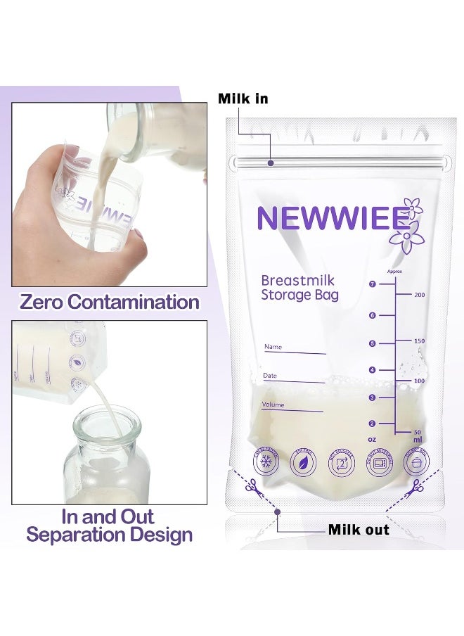 Newwiee 300 Count Breastmilk Storage Bags 8 oz Breast Milk Storing Bags Milk Storage Bags for Breastfeeding with Pour Double Seal Self Spout Standing Breastmilk Storing Bags