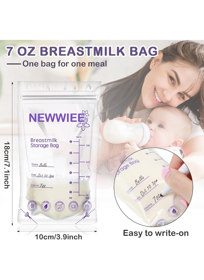 Newwiee 300 Count Breastmilk Storage Bags 8 oz Breast Milk Storing Bags Milk Storage Bags for Breastfeeding with Pour Double Seal Self Spout Standing Breastmilk Storing Bags