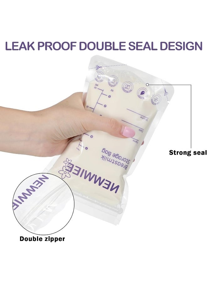 Newwiee 300 Count Breastmilk Storage Bags 8 oz Breast Milk Storing Bags Milk Storage Bags for Breastfeeding with Pour Double Seal Self Spout Standing Breastmilk Storing Bags