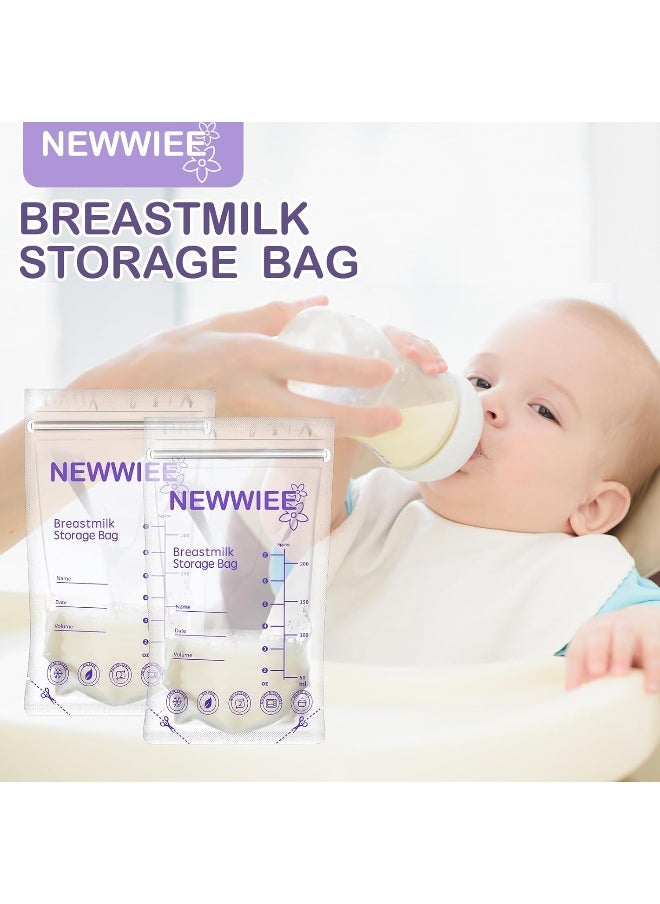 Newwiee 300 Count Breastmilk Storage Bags 8 oz Breast Milk Storing Bags Milk Storage Bags for Breastfeeding with Pour Double Seal Self Spout Standing Breastmilk Storing Bags