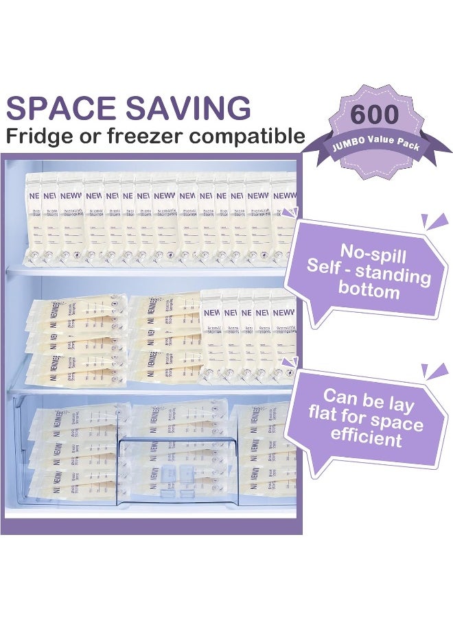 Newwiee 300 Count Breastmilk Storage Bags 8 oz Breast Milk Storing Bags Milk Storage Bags for Breastfeeding with Pour Double Seal Self Spout Standing Breastmilk Storing Bags