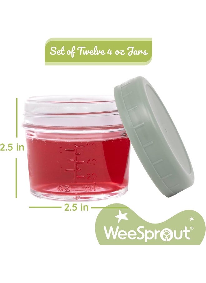 WeeSprout Glass Baby Food Storage Jars w/Lids (4 oz, 12 Pack Set)