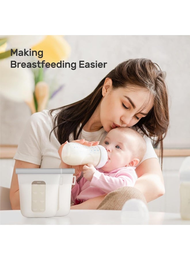 Nuliie 7 Pcs Silicone Breastmilk Storage Bags Reusable, 8oz/240ml Double Leak-Proof Breastmilk Freezer Bags, BPA Free Self-Standing Milk Bags for Breastfeeding, Baby Food Pouches