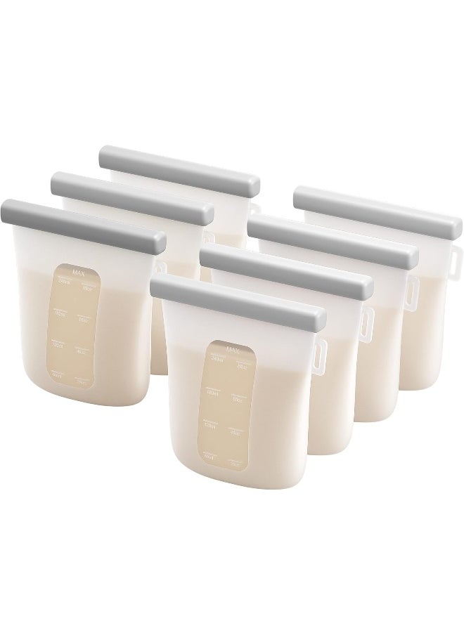 Nuliie 7 Pcs Silicone Breastmilk Storage Bags Reusable, 8oz/240ml Double Leak-Proof Breastmilk Freezer Bags, BPA Free Self-Standing Milk Bags for Breastfeeding, Baby Food Pouches