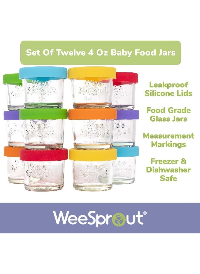 WeeSprout Glass Baby Food Storage Jars w/Lids (4 oz, 12 Pack Set)